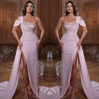 Glamorous One Shoulder Mermaid Evening Dress with Sequins Ruffles and Slit BM bride