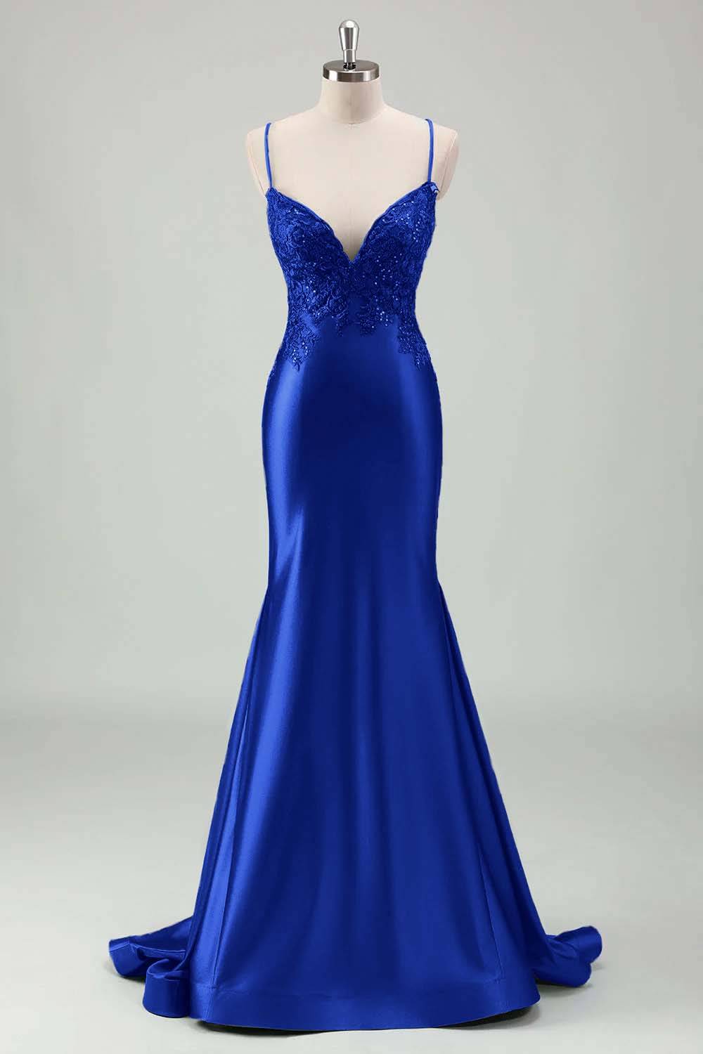 Spaghetti Strap Sleeveless Long Mermaid Prom Dress With Appliques BMBRIDE