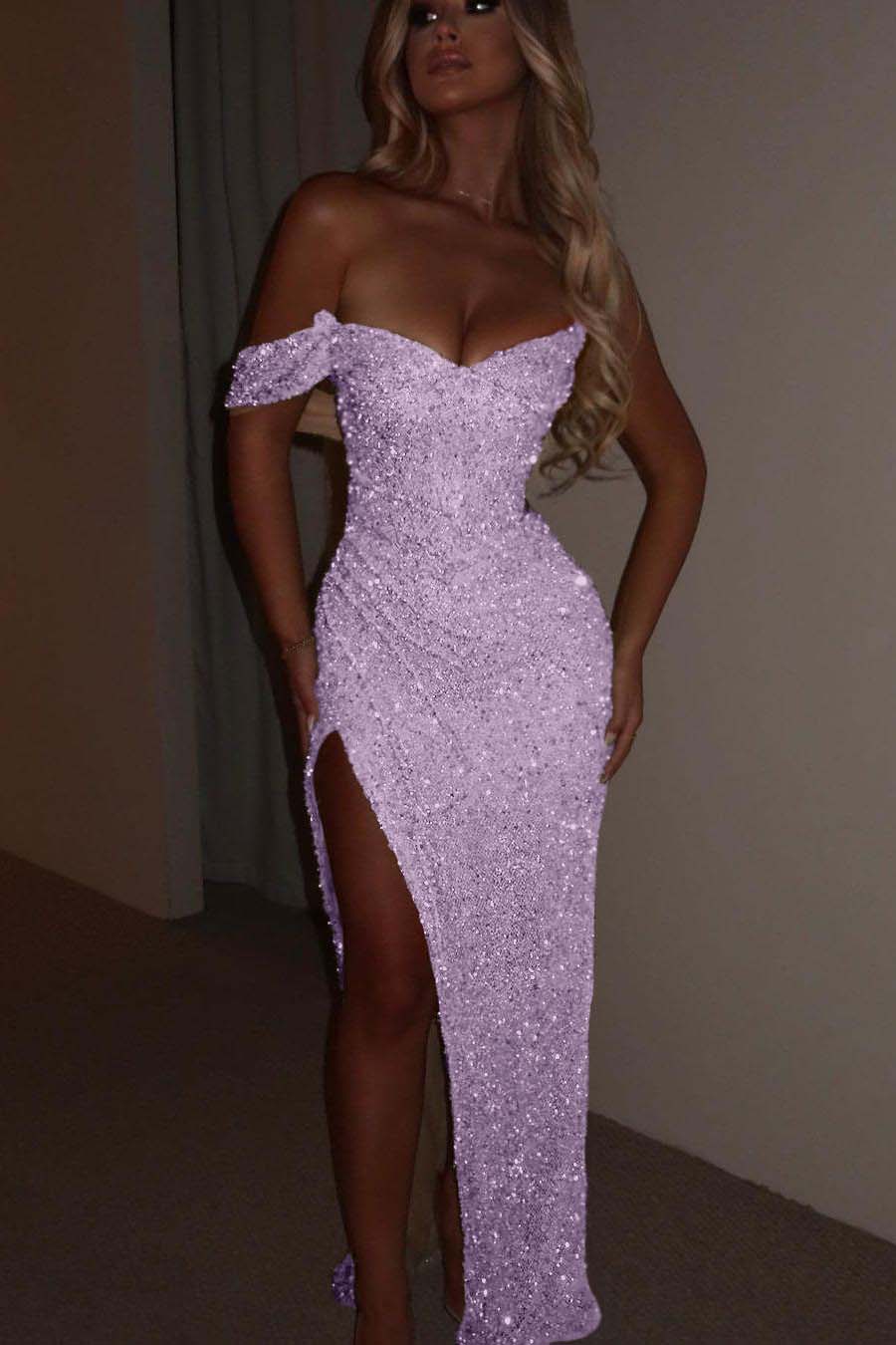 One Shoulder Strapless Sleeveless Long Mermaid Prom Dress With Split BMBRIDE