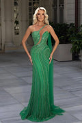 Green Sequin Mermaid Prom Dress One Shoulder with Tulle BM bride