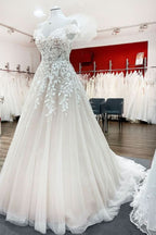 Gorgeous Off-the-shoulder A-line Wedding Dress With Lace Tulle Ruffles BM bride