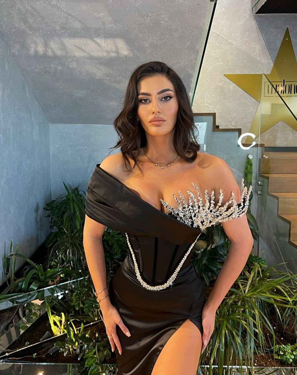 Off the Shoulder Black Mermaid Prom Dress Unique Beaded With Split