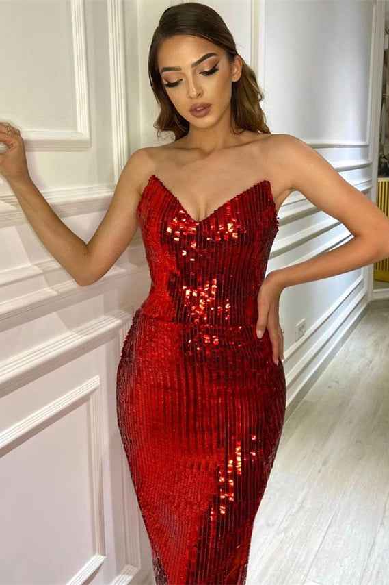 Burgundy Sleeveless Prom Dress V Neck Sequins Heary Mermaid