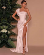 Red One Shoulder Mermaid Front Split Prom Dress with Strapless Online BM bride
