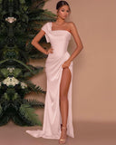 Red One Shoulder Mermaid Front Split Prom Dress with Strapless Online BM bride