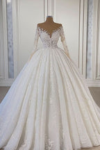 Gorgeous Long Sleeve Ball Gown Wedding Dress with Lace and Beading BM bride