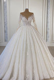 Gorgeous Long Sleeve Ball Gown Wedding Dress with Lace and Beading BM bride