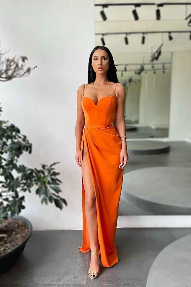 Mermaid Spaghetti Strap Sleeveless Pleated Long Prom Dress With High Split
