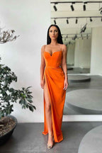 Mermaid Spaghetti Strap Sleeveless Pleated Long Prom Dress With High Split