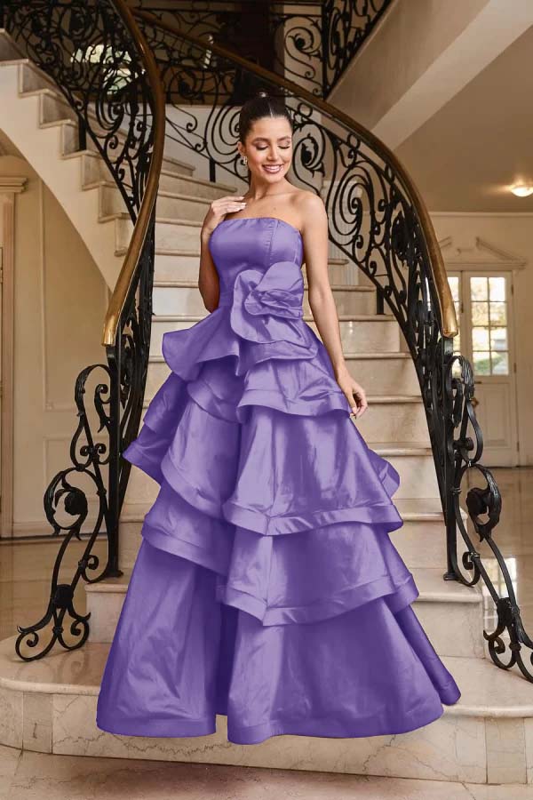 Chic Strapless Sleeveless Long Prom Dress With Pleated Ruffles