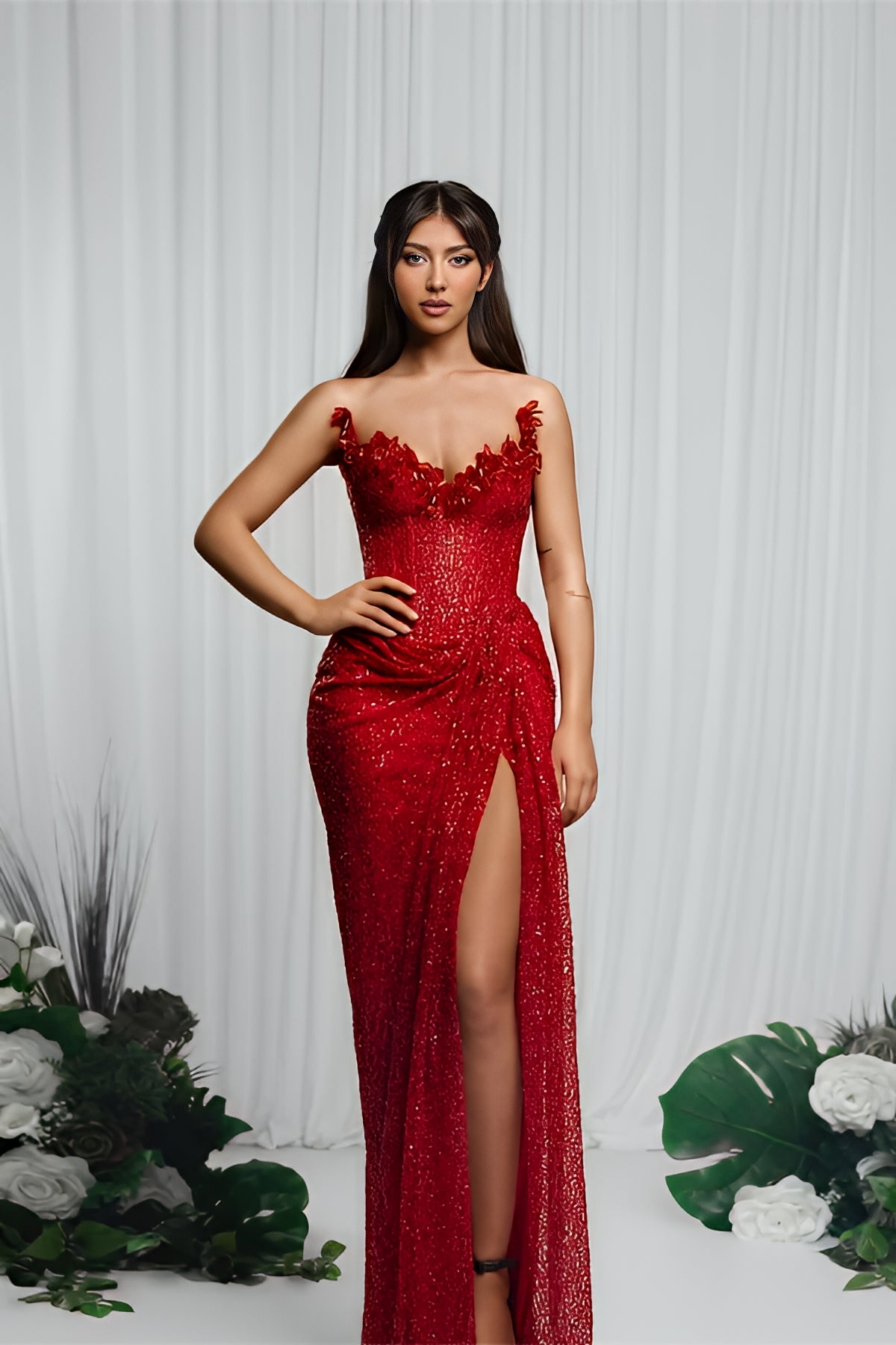 Strapless Sleeveless Mermaid Prom Dress With High Split Pleated BMBRIDE