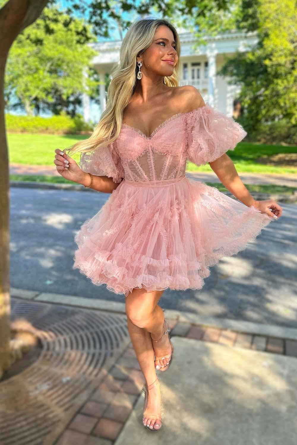 Light Pink Corset A-Line Short Homecoming Dress Bmbride