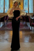 Strapless Bubble Sleeves Long Mermaid Prom Dress With Pleated