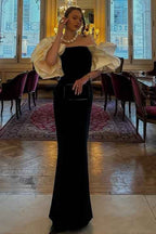 Strapless Bubble Sleeves Long Mermaid Prom Dress With Pleated