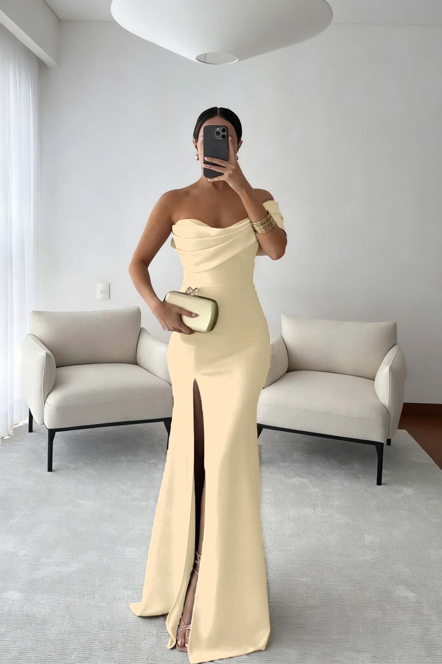 One Shoulder Sleeveless Long Mermaid Prom Dress With Split Pleated BMBRIDE