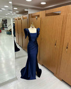 Royal Blue Long Mermaid Prom Dress Bubble Sleeves Square With Slit