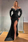 Off the Shoulder Long Sleeves Mermaid Long Prom Dress With Beading BMBRIDE