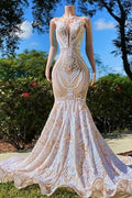 Fabulous High Neck Lace Floor-length Mermaid Prom Dresses for a Graceful Entrance BM bride
