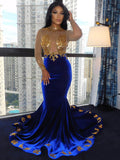 BMbride Fabulous High-neck Transparent lace Long Sleeve Appliques Lace Mermaid Prom Dresses BMbride