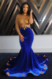 BMbride Fabulous High-neck Transparent lace Long Sleeve Appliques Lace Mermaid Prom Dresses BMbride