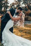 Sleeveless Lace Mermaid Wedding Dress with Chapel Train BM bride