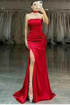 Strapless Sleeveless Mermaid High Split Long Prom Dress With Pleated