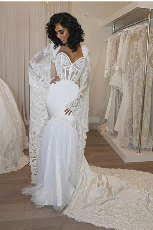 Modern Sweetheart Mermaid Wedding Dress with Lace Cape BM bride