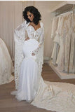Modern Sweetheart Mermaid Wedding Dress with Lace Cape BM bride