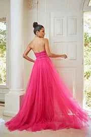 Chic Tulle Strapless Sleeveless Split Long Prom Dress With Sequins