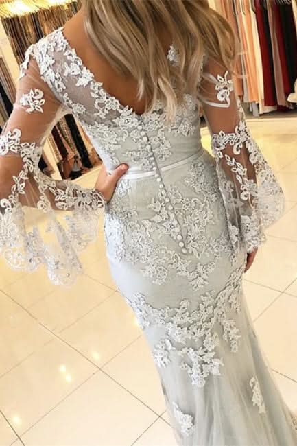 BMbride Fashion Evening Dresses Long Lace With Sleeves Floor-Length Evening Wear Prom Dresses BMbride