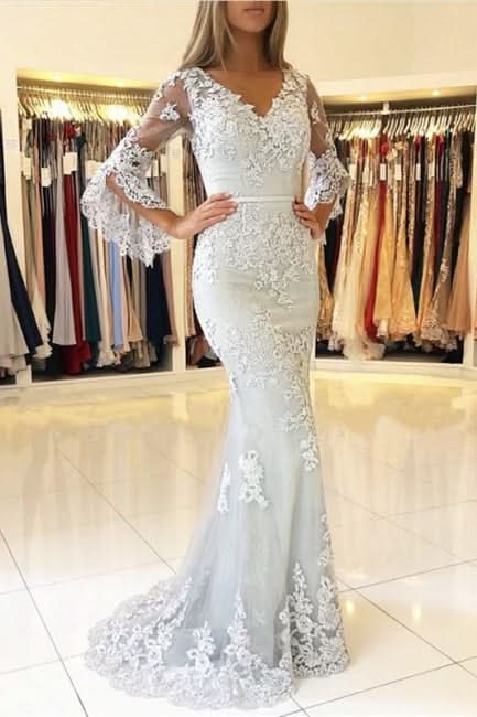 BMbride Fashion Evening Dresses Long Lace With Sleeves Floor-Length Evening Wear Prom Dresses BMbride
