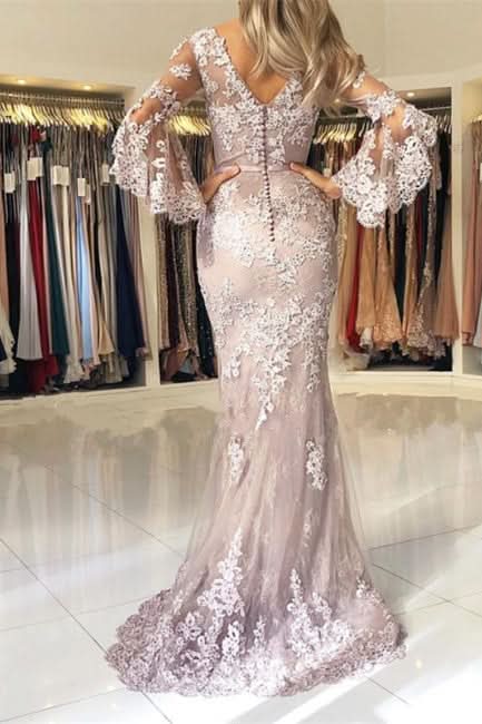 BMbride Fashion Evening Dresses Long Lace With Sleeves Floor-Length Evening Wear Prom Dresses BMbride
