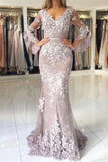 BMbride Fashion Evening Dresses Long Lace With Sleeves Floor-Length Evening Wear Prom Dresses BMbride