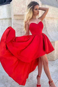 Sweetheart Strapless Sleeveless Hi-Lo Short Prom Dress Red With Ruffles