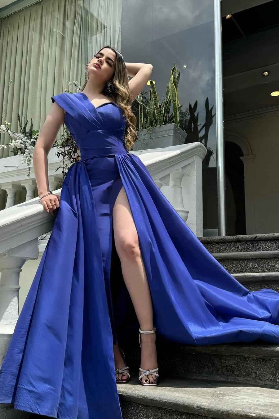 Chic One Shoulder Sweetheart Sleeveless Long Prom Dress With Front Split