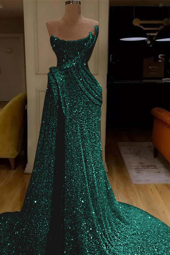 Sequin Strapless Sleeveless Long Mermaid Prom Dress With Split BMBRIDE