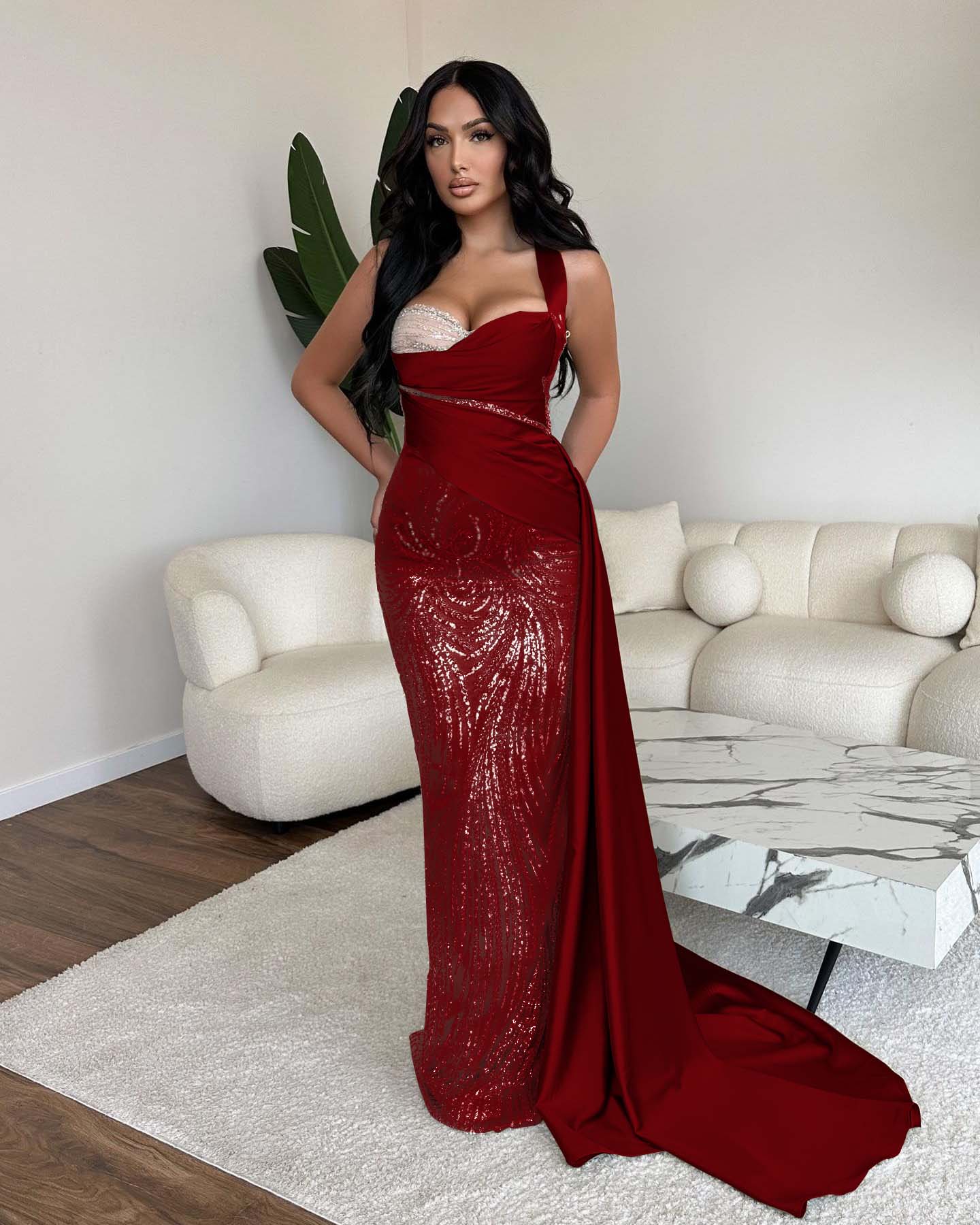 Straps Sweetheart Sleeveless Long Mermaid Prom Dress With Sequins