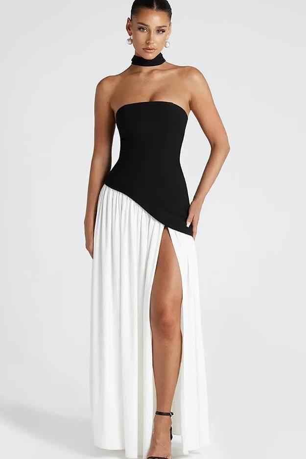 Stunning Strapless Sleeveless Long Prom Dress With Split Ruffles