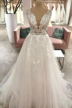 Sweetheart A-Line Floor-Length Wedding Dress with Lace Appliques and Tulle BM bride