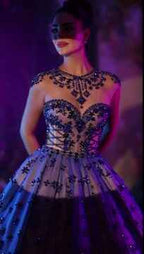 Jewel Neck Sleeveless Ball Gown Long Prom Dress With Beading