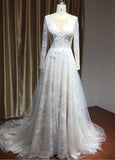 Sheer Long Sleeve A-Line Illusion Tulle Wedding Dress with Lace BM bride
