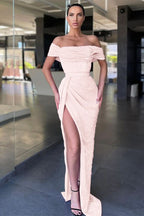 Lilac Off-The-Shoulder Split Mermaid Prom Dress with Sequins BM bride