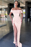 Lilac Off-The-Shoulder Split Mermaid Prom Dress with Sequins BM bride