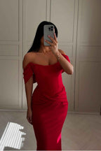 Off the Shoulder Sleeveless Long Mermaid Prom Dress With Pleated