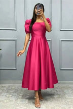 Elegant Square A-Line Prom Dress with Short Sleeves BM bride