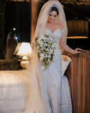 Jewel Off-the-Shoulder Long Sleeve Mermaid Wedding Dress with Lace Appliques BM bride