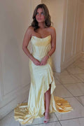 Strapless Sleeveless Long Mermaid Prom Dress With Split Beading