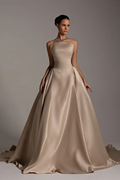 Chic Strapless Sleeveless A Line Long Prom Dress With Pleated BMBRIDE