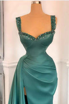 Mermaid Straps Sweetheart Sleeveless Beadings Prom Dress With Side Split
