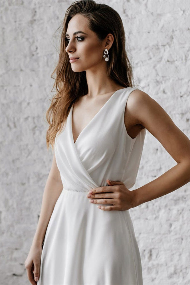 V-Neck Sleeveless Long Wedding Dress BM bride